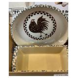 Rooster spongeware bowl and bread dish