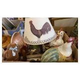 Chicken table lamp, jars, plate, picture