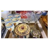 Cookie jar, cups, misc. glassware