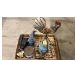 Decorative chickens, cast iron, candle, basket