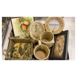 Coffee mugs, frames, basket, picture