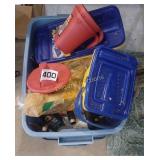 Tote of paint supplies