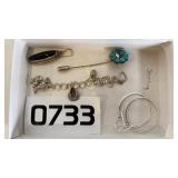 Sterling earrings, bracelent, pendant, stick pin