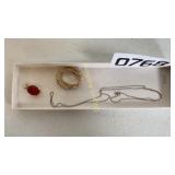 14 K earring and necklace, 14 K pendant with