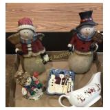Snowmen figurines and plate and gravy dish