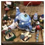 Snowmen figurines, tea pot and ornaments