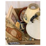 Cat lamps, clock, and wall decor