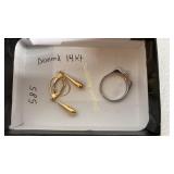 585 earrings, 14 K ring with diamond