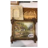 Carved last supper, Prayer & cottage picture