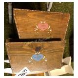 Three wooden doll cribs and wooden stool