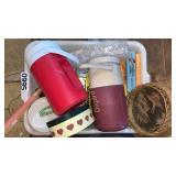 Rubbermaid water jugs, misc books