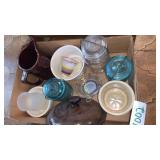 Canning jars, pitcher, and bowl