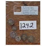 (7) Barber, Liberty halves & quarters