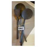 Vintage metal strainer/latels and spatulas