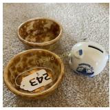 Crock bowls with piggy bank