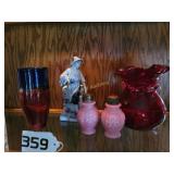 Salt and pepper shakers, vases and figurine