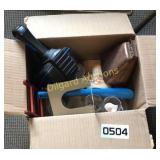 Small glasses, flood light, bell and misc