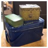 Metal picnic basket, metal first aid kit, and