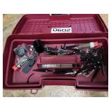 Bow hunting equipment in storage box