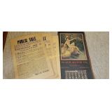 1938 calendar, (3) auction notices