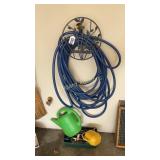 Garden hose w/ hanger and garden tools