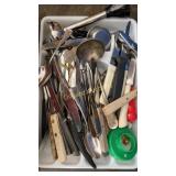 Glass cups, silverware, kitchen utensils