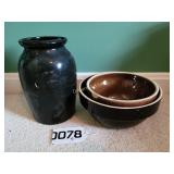 Crock bowls and vase
