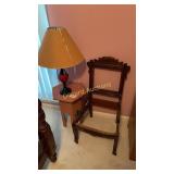 Wood table, lamp and chair