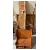 Wooden hanging shelves and bulletin board