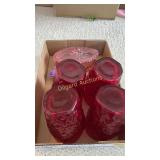 Ruby cups, covered bowl