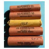 (4) 1964-D + 1968 Bank wrapped rolls of Lincoln