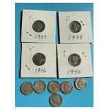 (2) Barber Dimes + (3) Mercury Dimes + (5) Silver