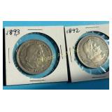 1892 & 1893 Columbus Commemorative Halves   Nice
