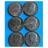 (6) 40% silver Kennedy Halves  1965-69