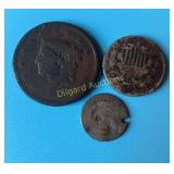 1837 Large Cent, Dateless shield Nickel, 183?