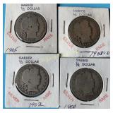 (4) Barber Halves  1900-1908