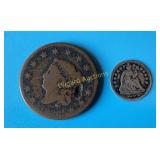 1826 Large Cent & 1854 Love Token