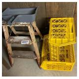Wooden step latter, crates, and dust pan