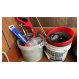 Funnel, buckets and saw