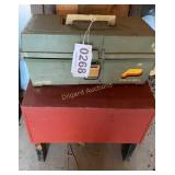 Tool box and contents, stand, wood