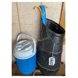 Briefcase, water jug, shoe horns