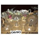 Stemware and cream and sugar pots