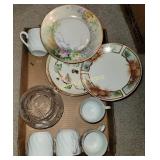 Coffee cups, plates and glass bowl