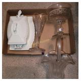 Covered dish w/ ladle and glassware