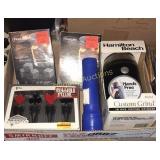 Coffee grinder, whiskey stones flash light and