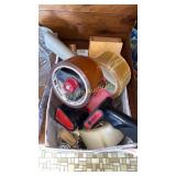 (2) tape guns, keys, micrometer