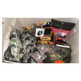 Misc hunting hats, gloves, backpack and tote