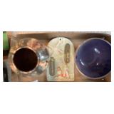 Vase, thermometer and blue bowl