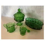 Green Fostoria Coin Glass pieces