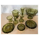 Green Fostoria Coin Glass pieces